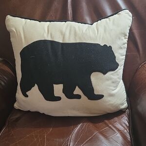 Eddie Bauer Cream Pillow with Black Bear Silhouette